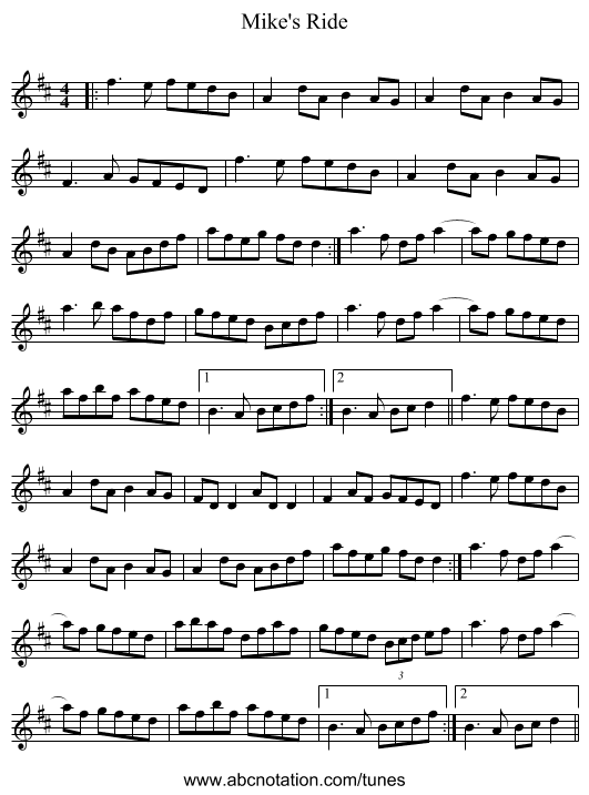 Mike's Ride - staff notation