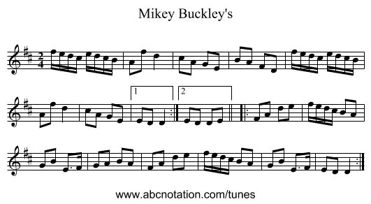 Mikey Buckley's - staff notation