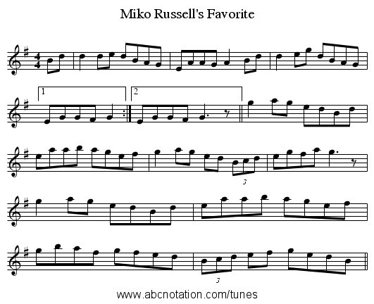 Miko Russell's Favorite - staff notation