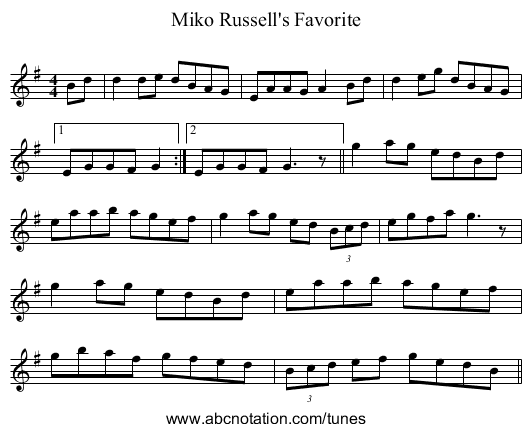 Miko Russell's Favorite - staff notation