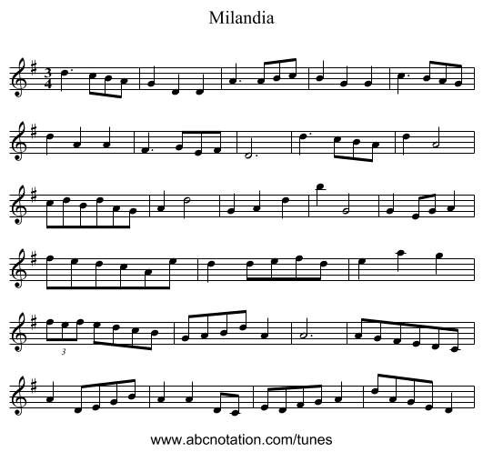Milandia - staff notation