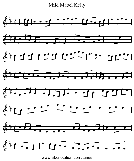 Mild Mabel Kelly - staff notation