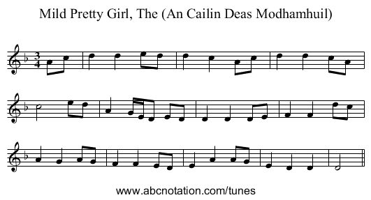 Mild Pretty Girl, The (An Cailin Deas Modhamhuil) - staff notation