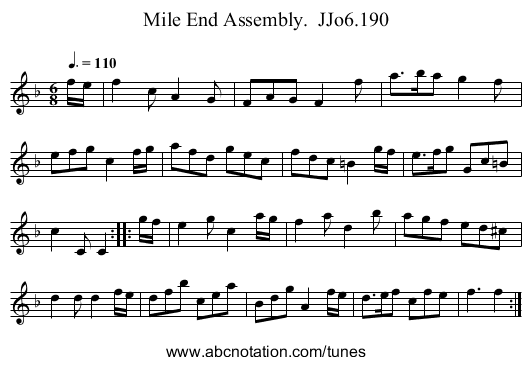 Mile End Assembly.  JJo6.190 - staff notation