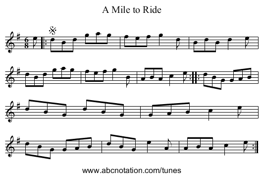 Mile to Ride, A - staff notation