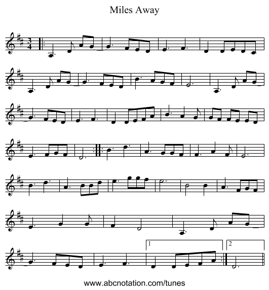 Miles Away - staff notation