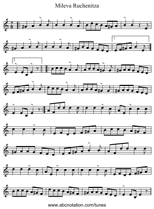 Mileva Ruchenitza - staff notation