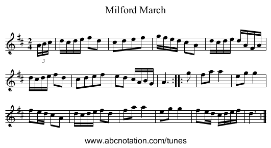 Milford March - staff notation