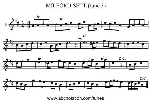 MILFORD SETT (tune 3) - staff notation