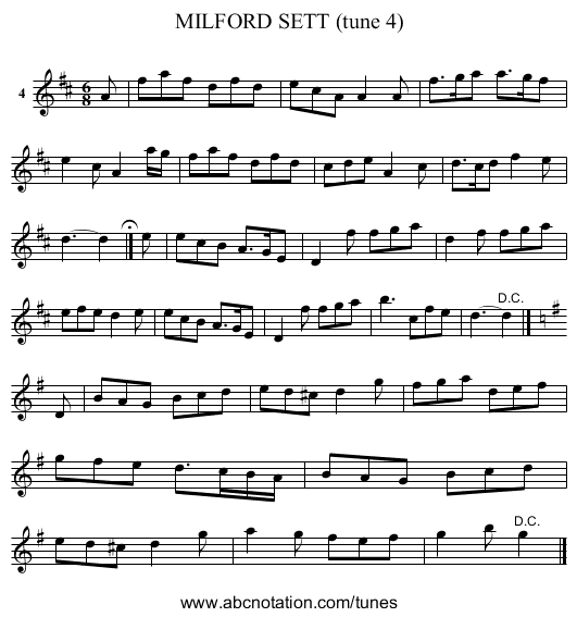 MILFORD SETT (tune 4) - staff notation