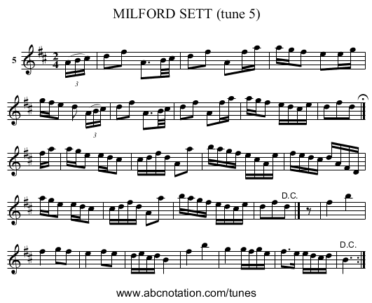 MILFORD SETT (tune 5) - staff notation