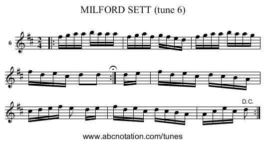 MILFORD SETT (tune 6) - staff notation