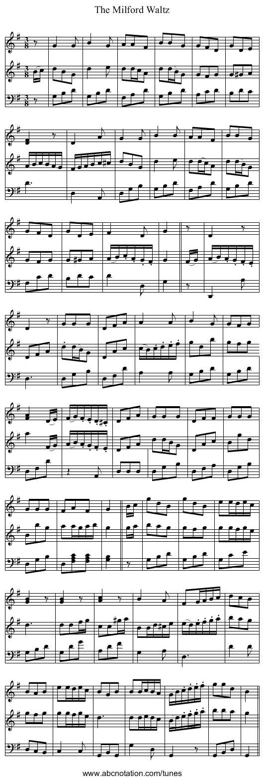Milford Waltz, The - staff notation