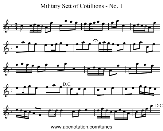 Military Sett of Cotillions - No. 1 - staff notation