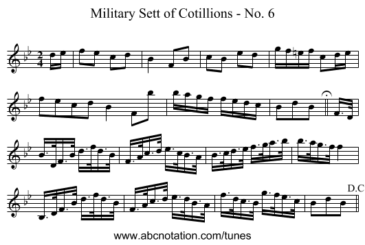Military Sett of Cotillions - No. 6 - staff notation