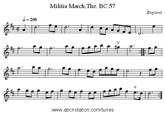 Militia March,The. BC.57 - staff notation