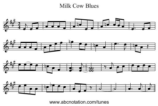 Milk Cow Blues - staff notation