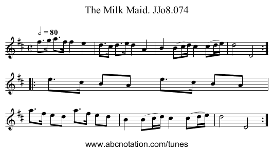 Milk Maid. JJo8.074, The - staff notation
