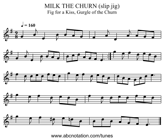 MILK THE CHURN (slip jig) - staff notation