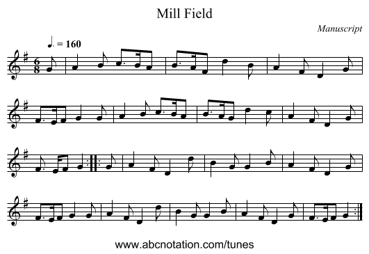 Mill Field - staff notation