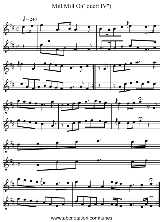 Mill Mill O (duett IV) - staff notation