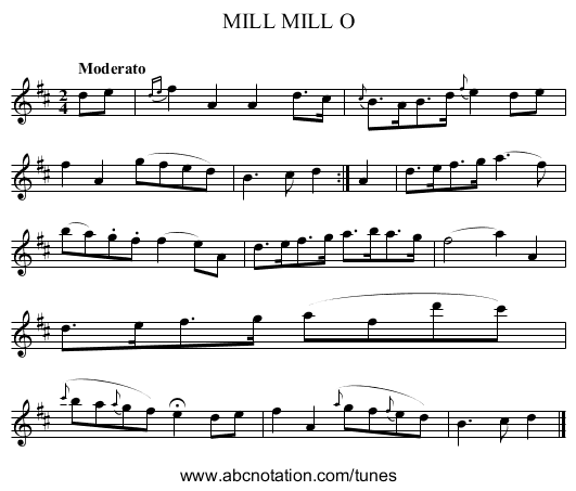MILL MILL O - staff notation