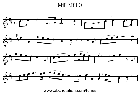Mill Mill O - staff notation