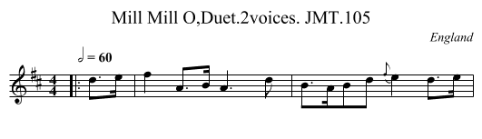 Mill Mill O,Duet.2voices. JMT.105 - staff notation