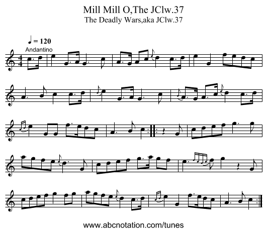 Mill Mill O,The JClw.37 - staff notation