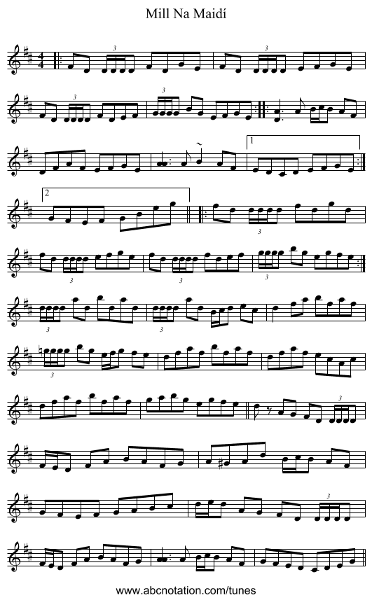 Mill Na Maidí - staff notation