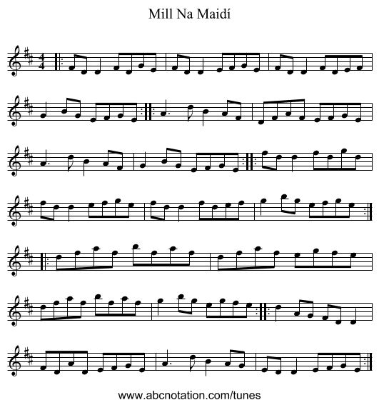 Mill Na Maidí - staff notation