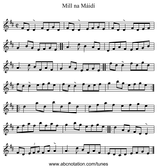 Mill na Máidí - staff notation