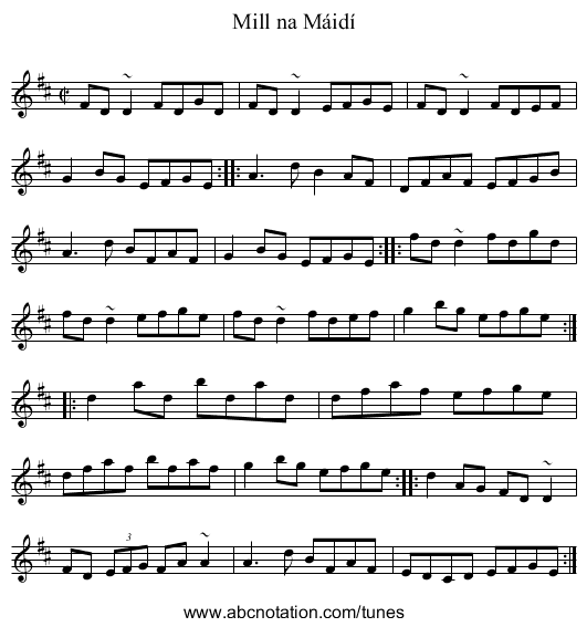 Mill na Máidí - staff notation