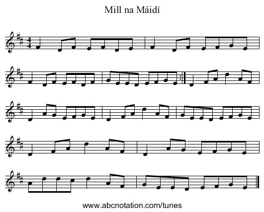 Mill na Máidí - staff notation