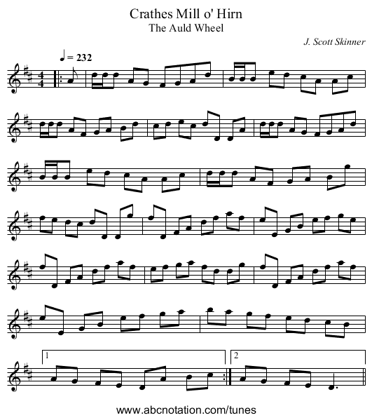 Mill o' Hirn, Crathes - staff notation