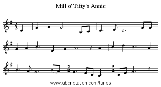 Mill o' Tifty's Annie - staff notation