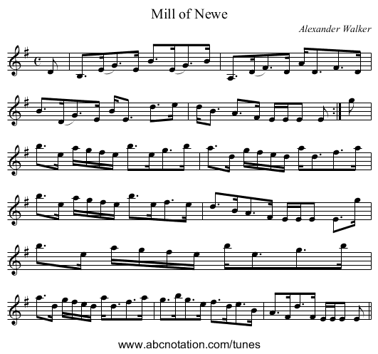 Mill of Newe - staff notation
