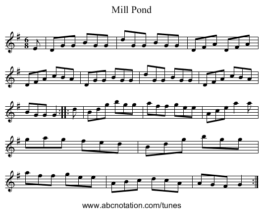 Mill Pond - staff notation