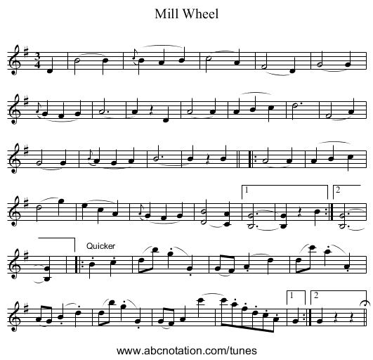 Mill Wheel - staff notation
