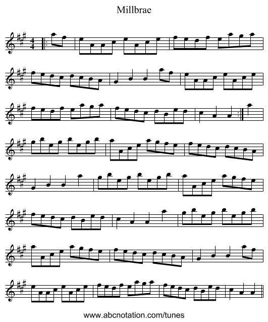 Millbrae - staff notation