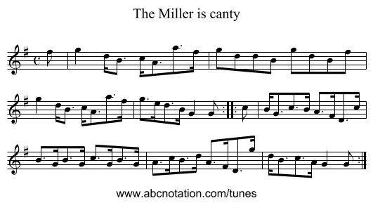 Miller is canty, The - staff notation