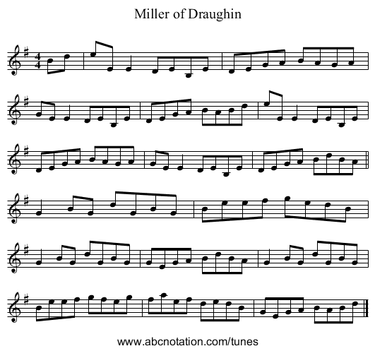 Miller of Draughin - staff notation