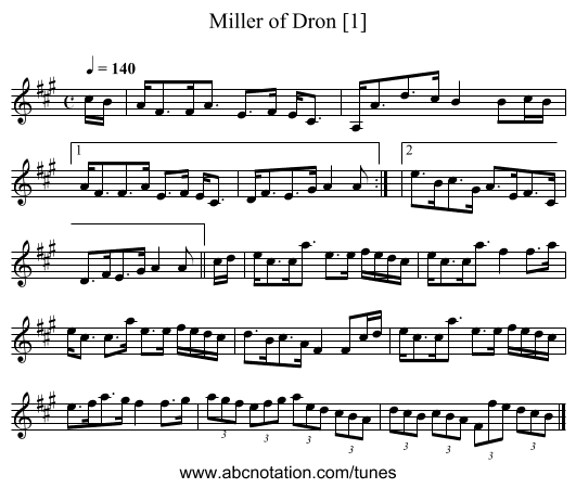 Miller of Dron [1] - staff notation