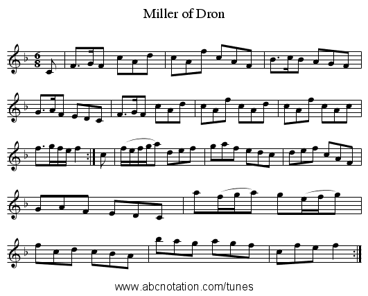 Miller of Dron - staff notation