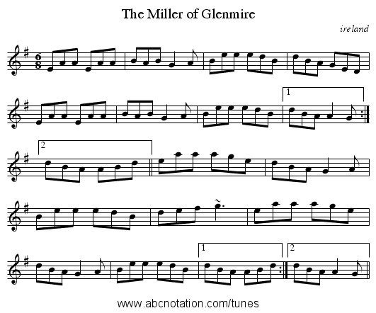 Miller of Glenmire, The - staff notation