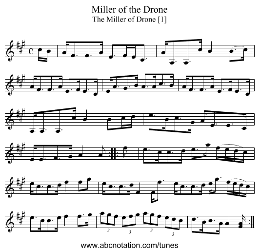 Miller of the Drone - staff notation