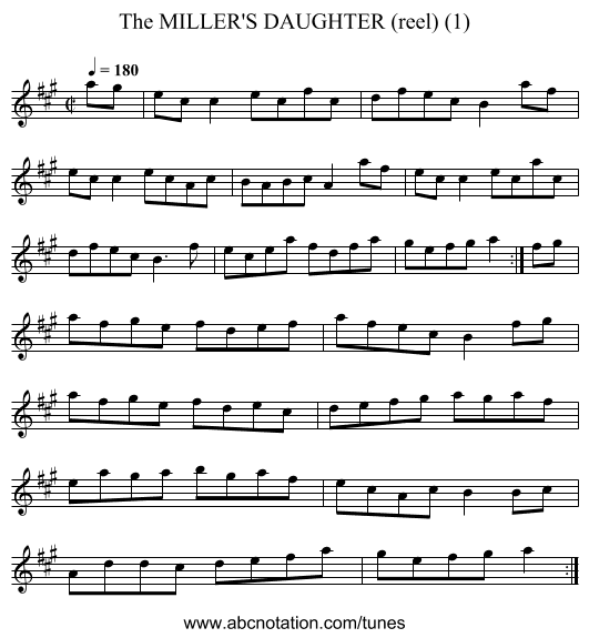 MILLER'S DAUGHTER (reel) (1), The - staff notation