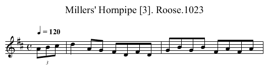 Millers' Hornpipe [3]. Roose.1023 - staff notation