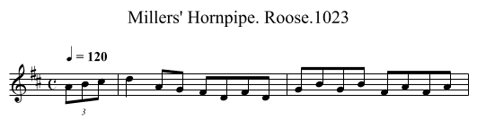 Millers' Hornpipe. Roose.1023 - staff notation