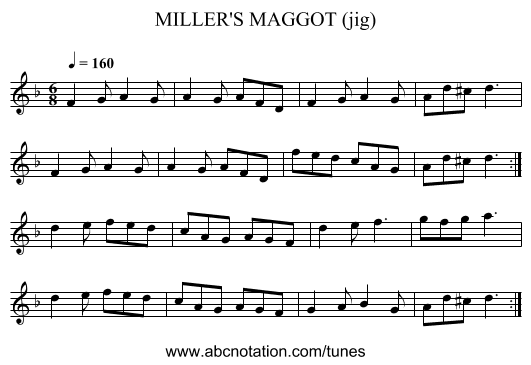 MILLER'S MAGGOT (jig) - staff notation